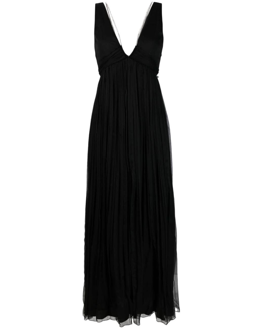 Nissa Tulle-overlay Pleated Maxi Dress in Black | Lyst