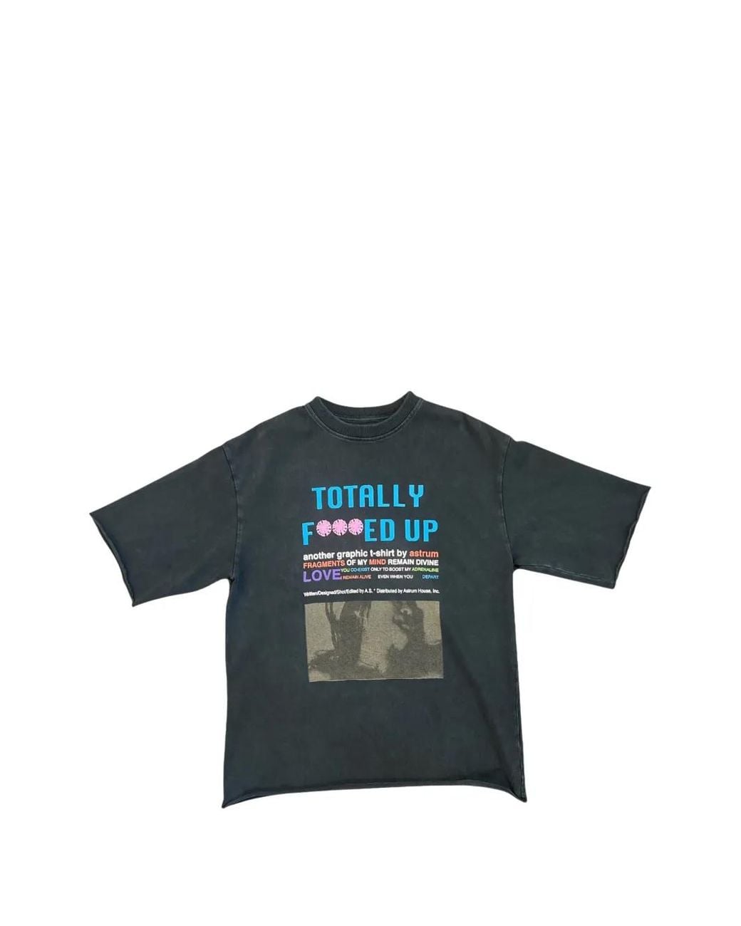 Astrum Blue Tfu Graphic-Print Raw-Cut T-Shirt for men