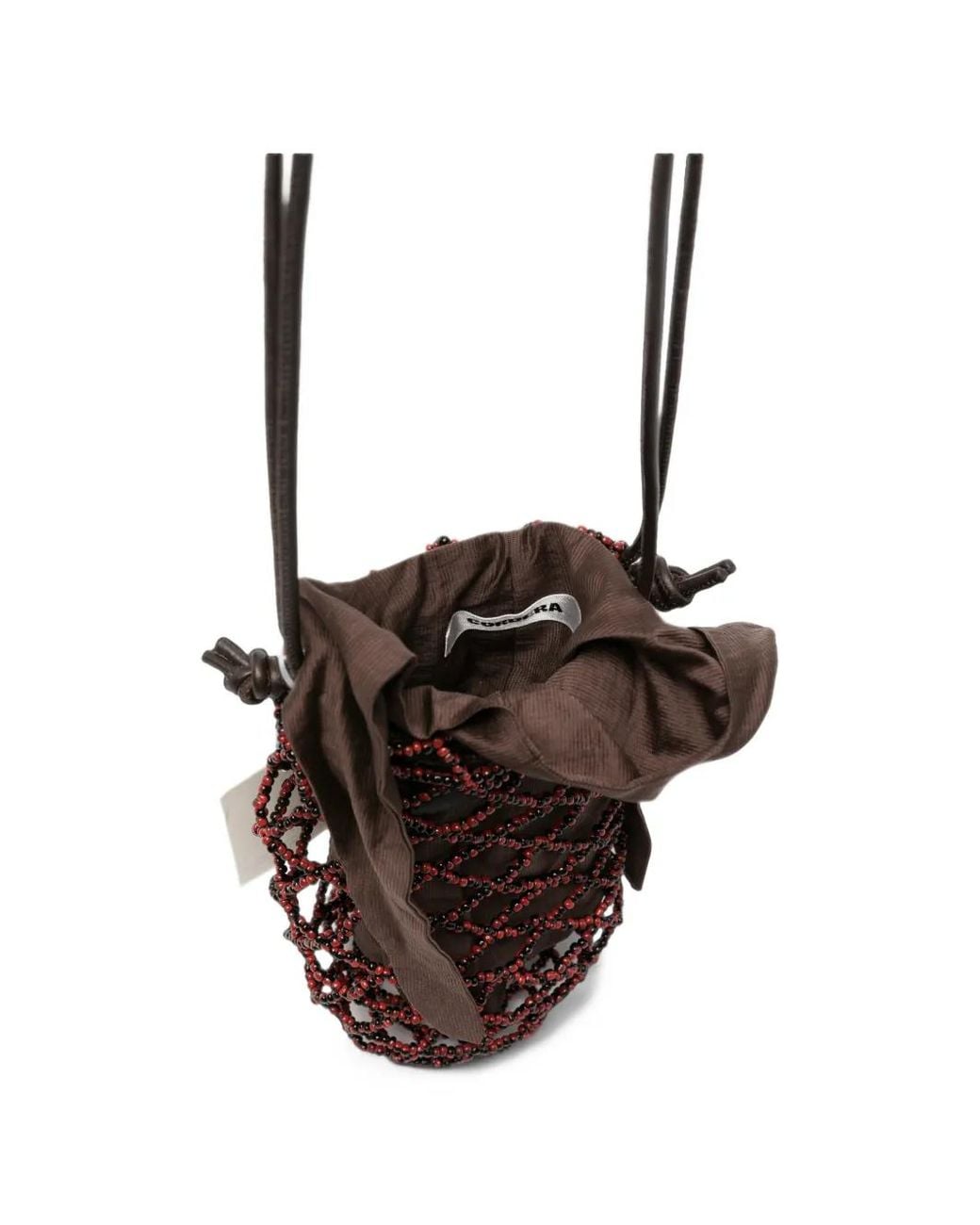 Cordera White Beaded-Overlay Drawstring Shoulder Bag