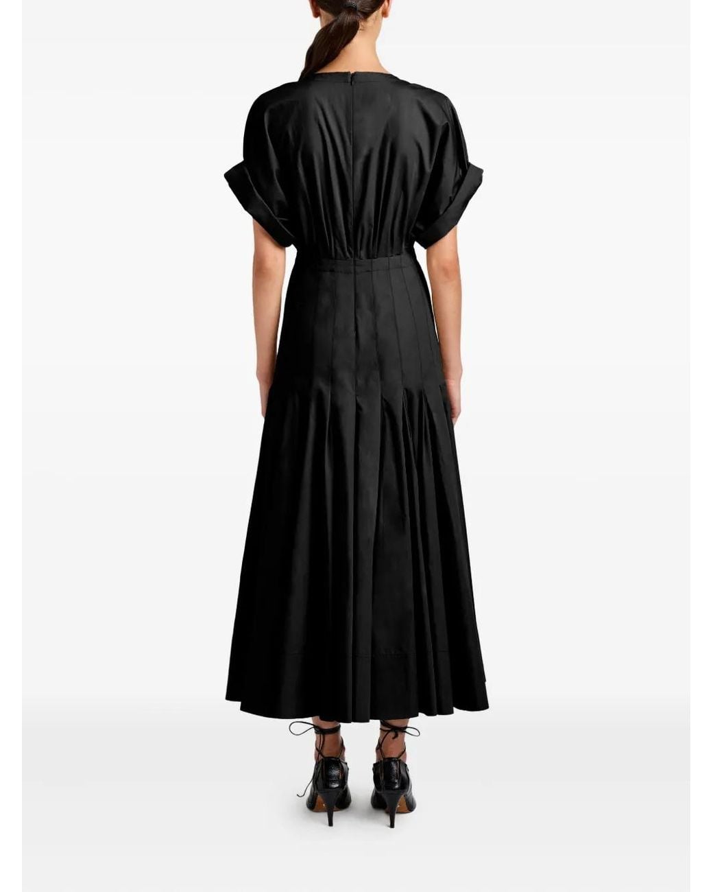 Proenza Schouler Black Ciara V-Neck Pleated Maxi Dress
