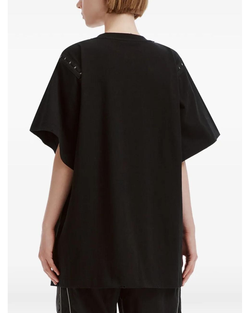 we11done Black Logo-Print Hook-Detail T-Shirt