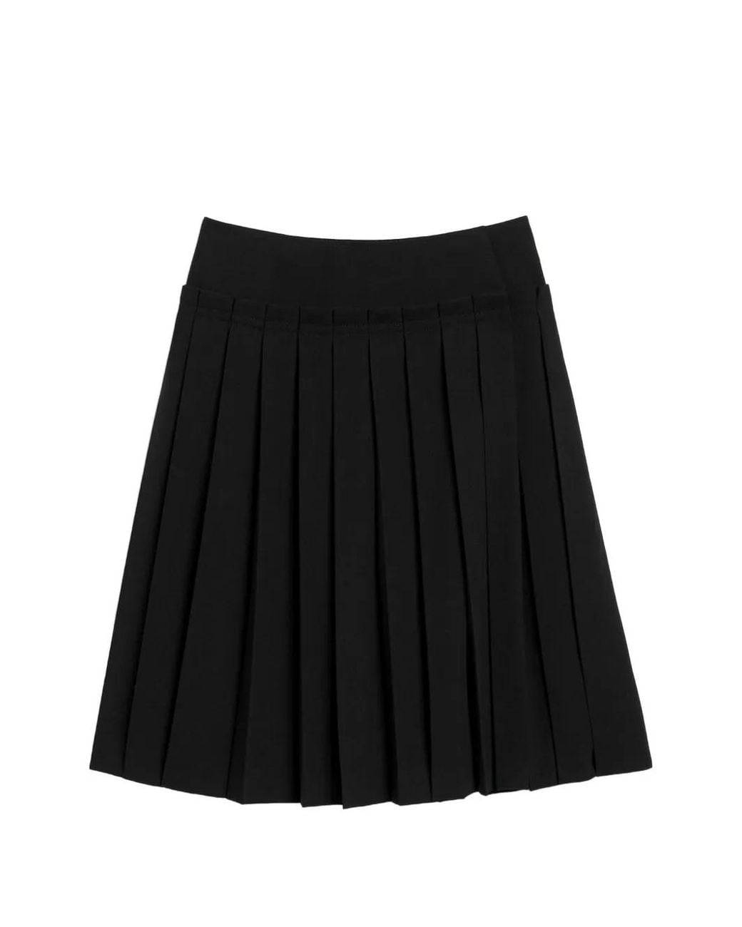 AMI Black Midi Pleated Wool Skirt