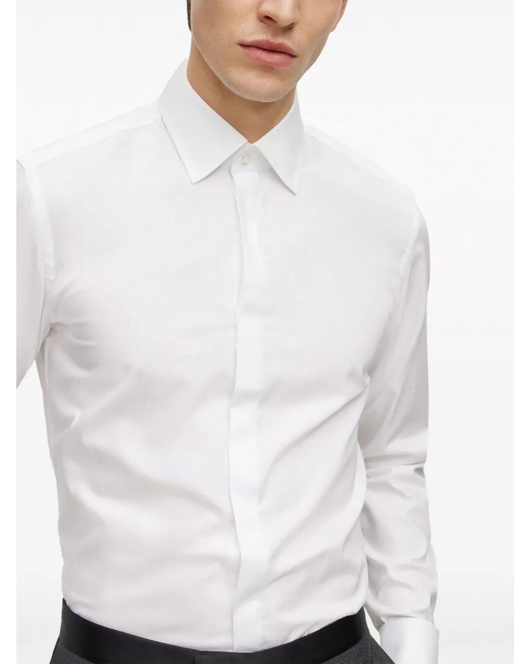 Boss White Tailored Spread-Collar Long-Sleeve Shirt for men