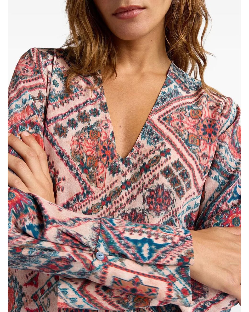Momoní White Chaco Printed V-Neck Dress