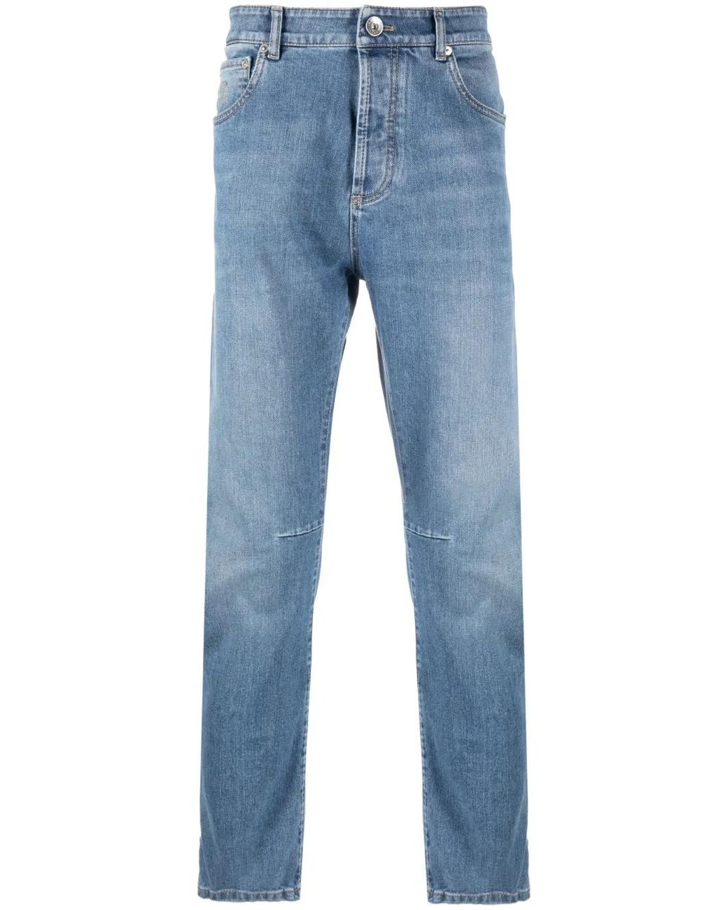 Brunello Cucinelli Blue Low-Rise Tapered-Leg Jeans for men