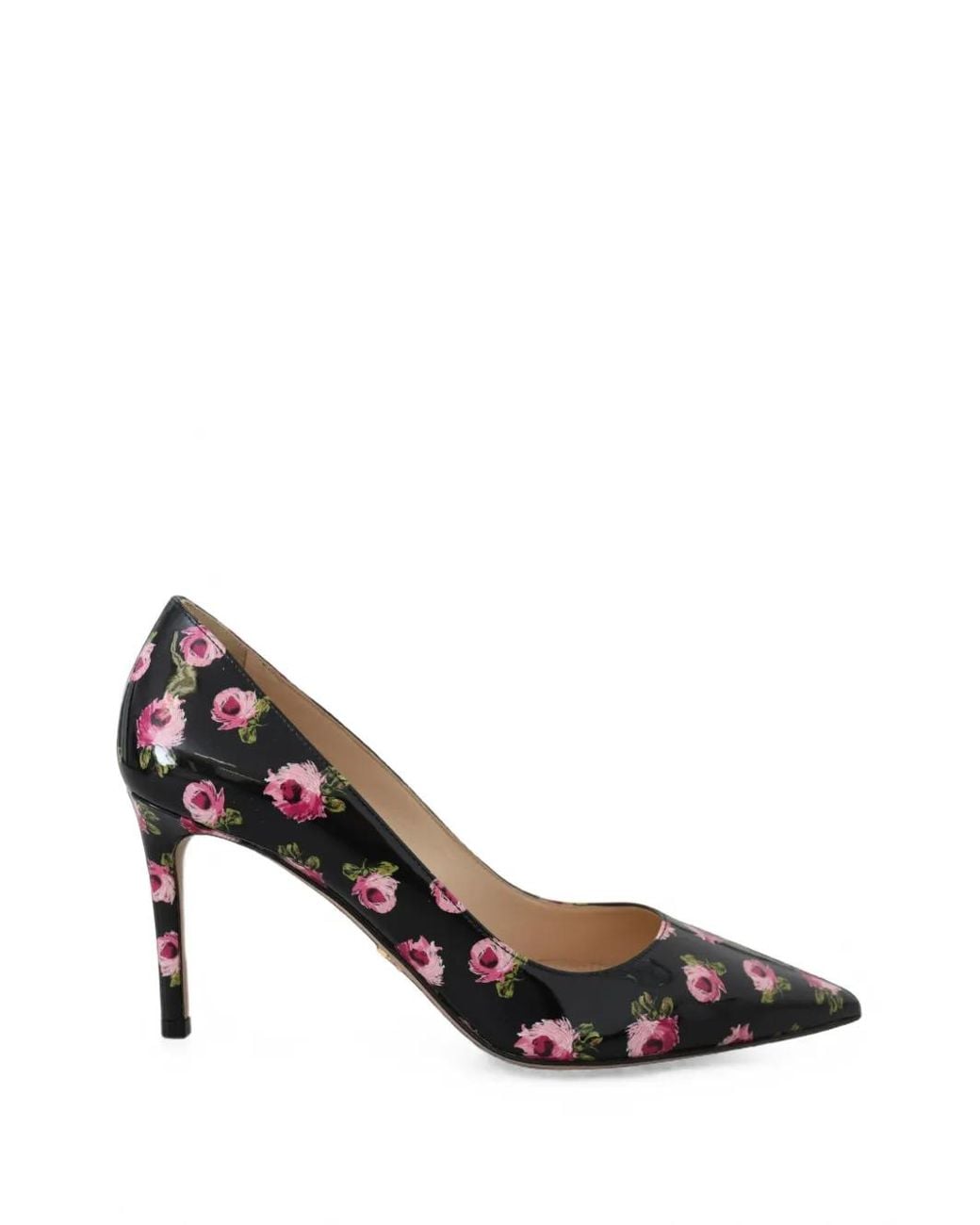 Prada Black Floral-Print Patent Leather Pumps