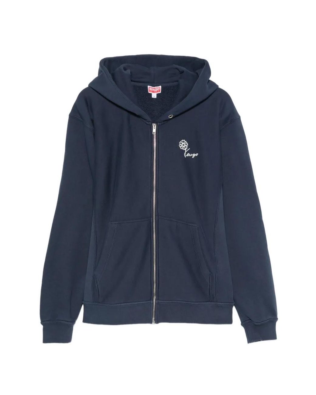 KENZO Blue Flower-Embroidered Zip-Up Hoodie for men
