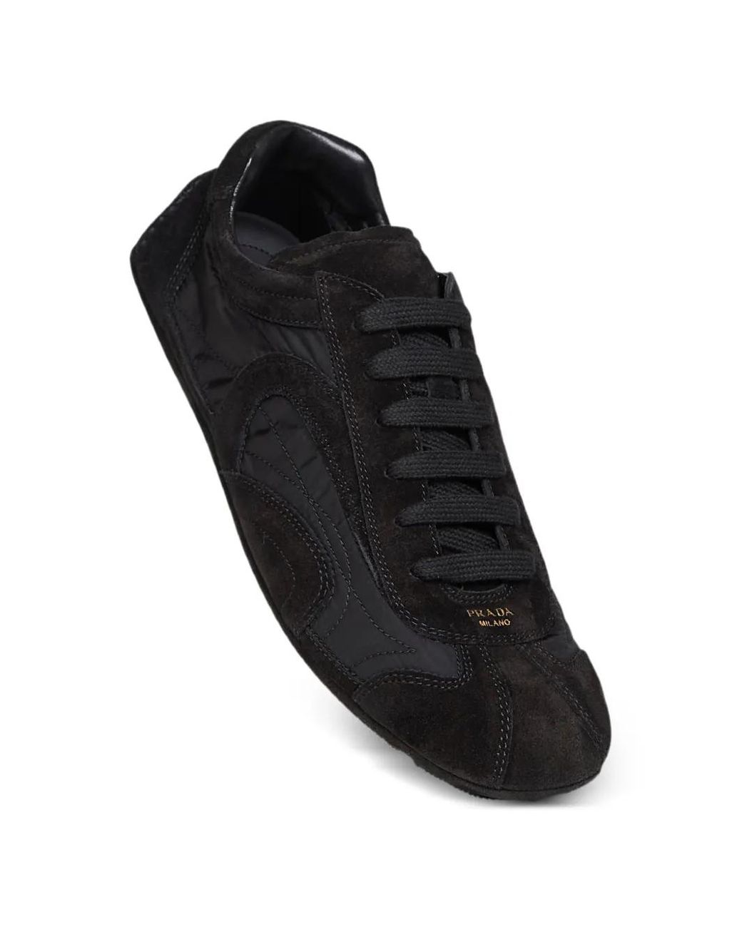 Prada Black Suede-Panelled Sneakers for men