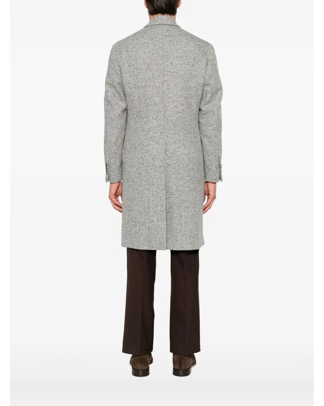 Lardini Gray Manteau En Tweed À Chevrons Et Boutonnière Croisée for men