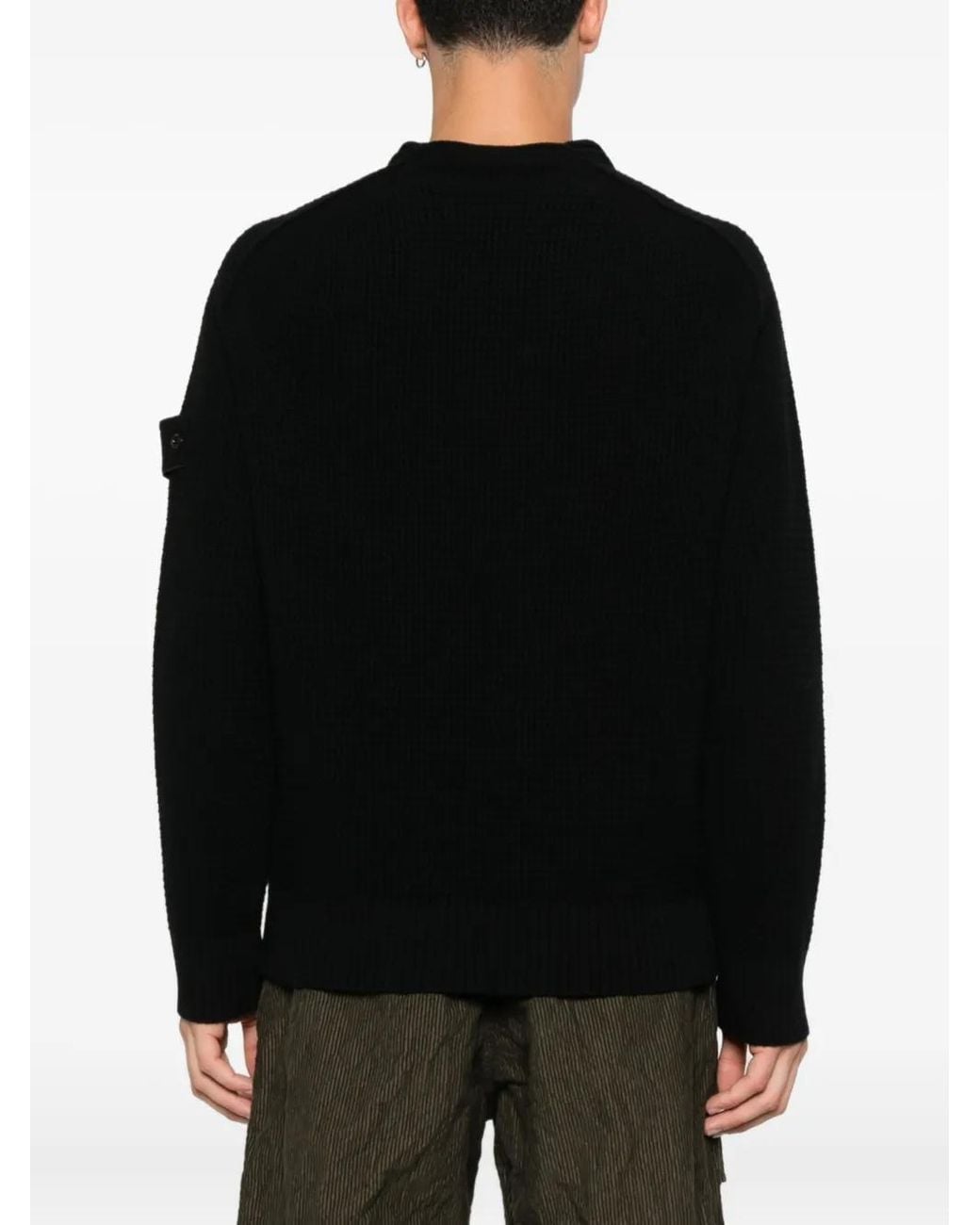Stone Island Black Ribbed Crew-Neck Sweatshirt for men