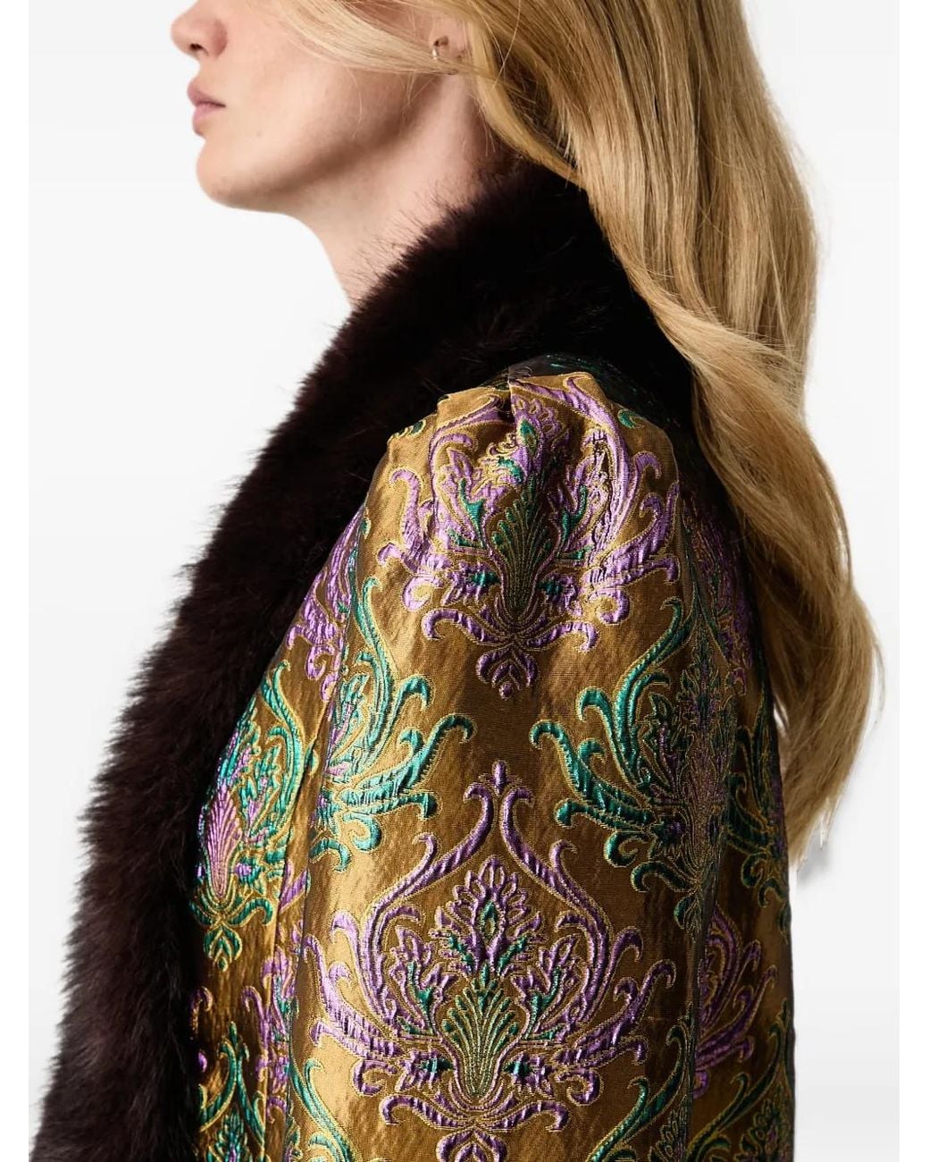 retroféte Black Delphira Faux-Fur Trim Jacquard Jacket