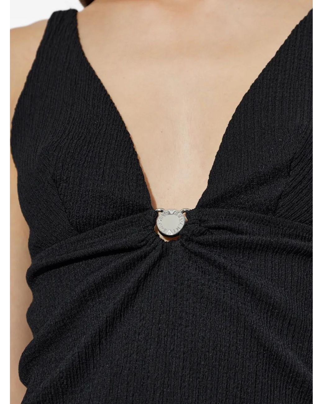 Emporio Armani Black Logo-Plaque Gathered Dress