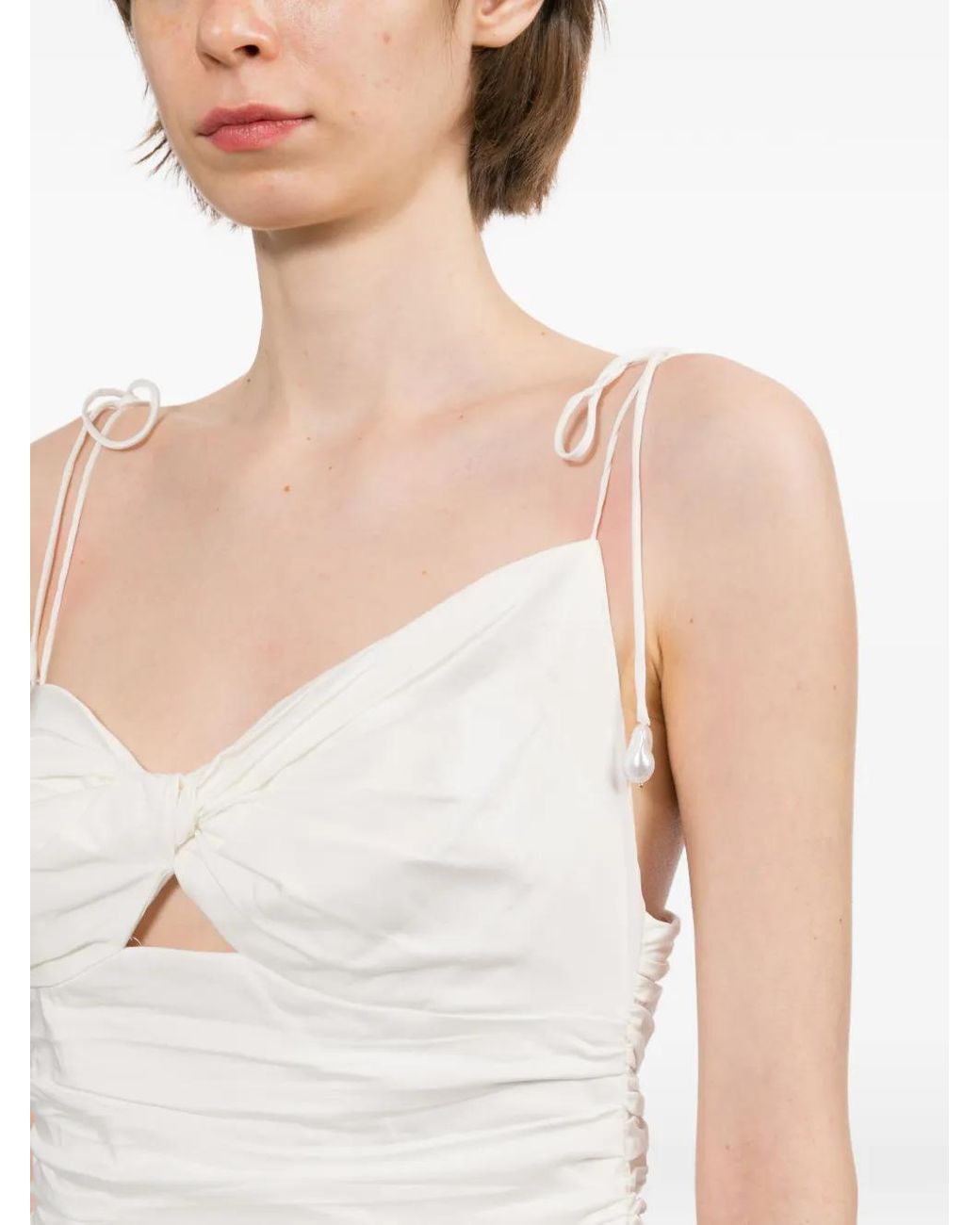 Self-Portrait White Ruched Cut-Out Midi Dress