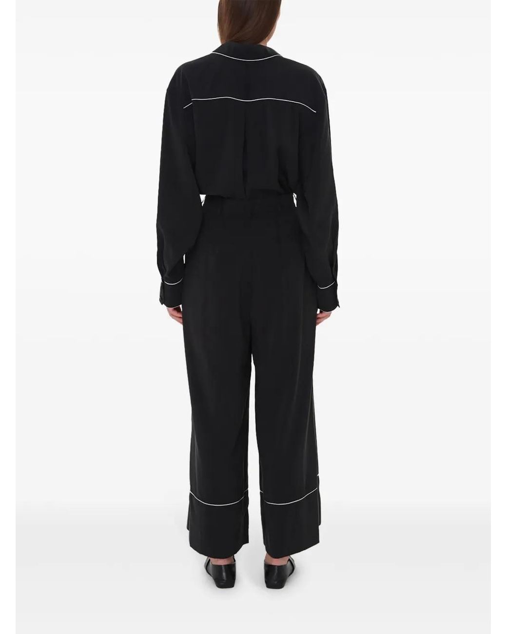 A.M.G Black Contrast-Piping Pajama Trousers