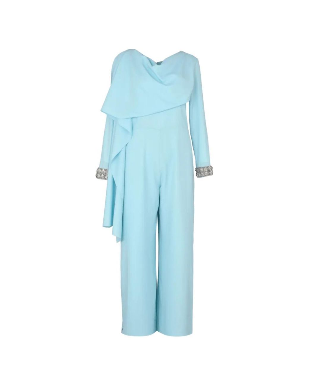 Loodyana Blue Draped-Panel Long-Sleeved Jumpsuit