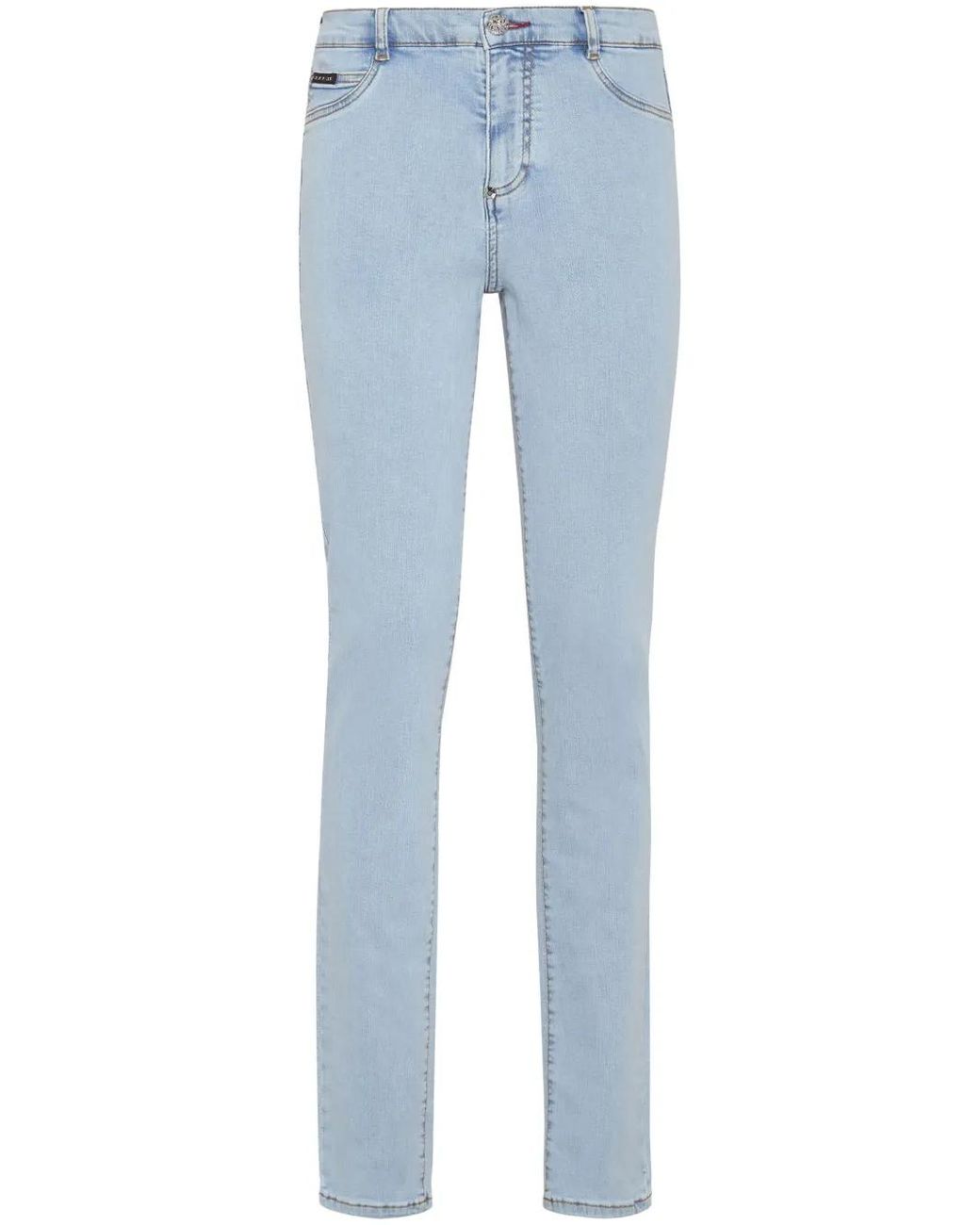 Philipp Plein Blue Logo-Plaque Skinny-Cut Jeans
