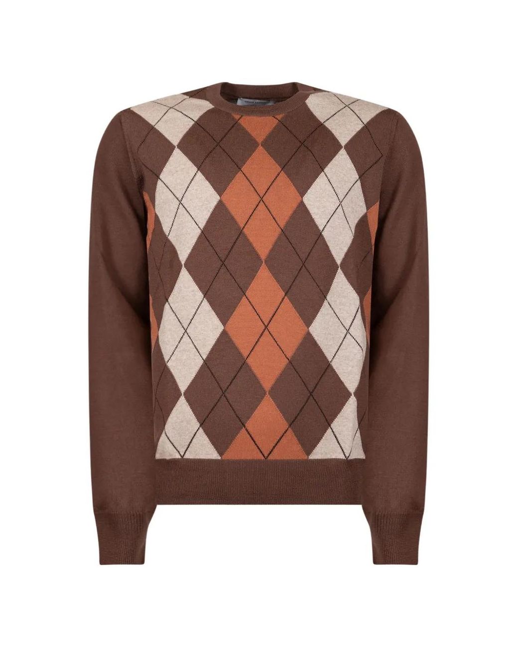 Gran Sasso Brown Argyle-Knit Crew-Neck Sweater for men