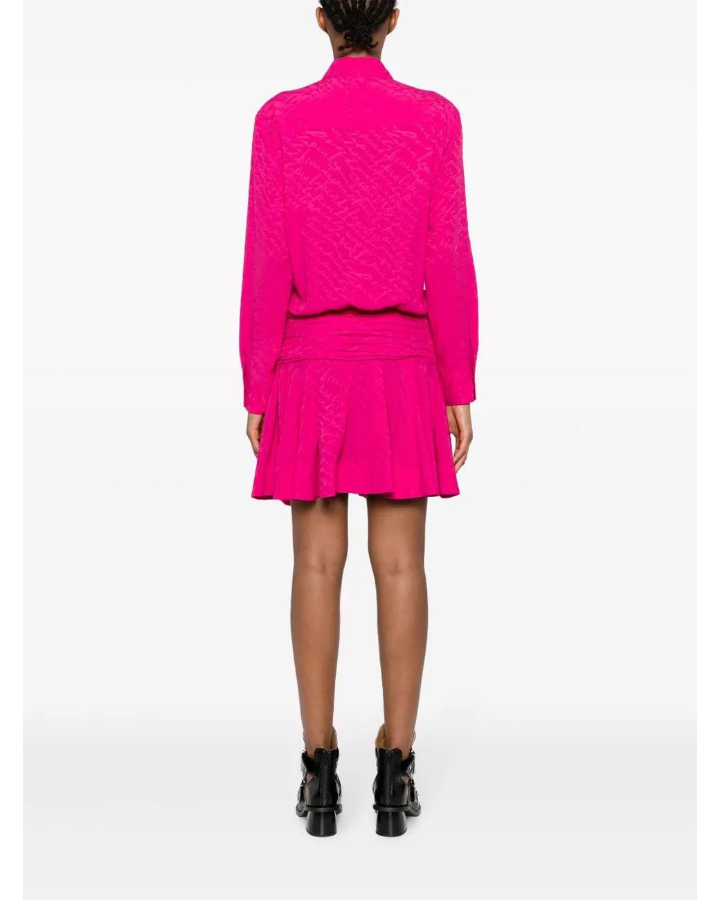 Pinko Pink Logo-Jacquard Pleated Shirtdress