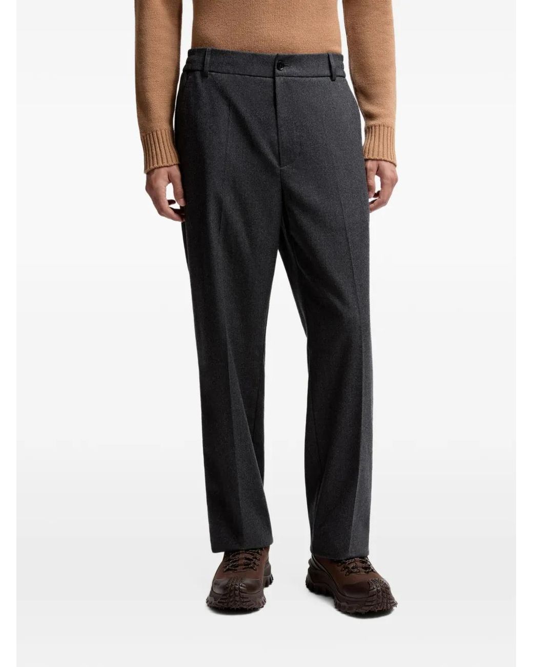 Moncler Gray Wool Flannel Tailored Trousers for men