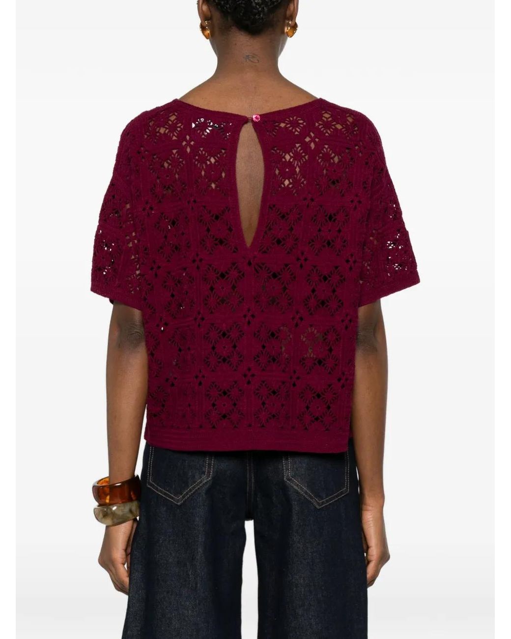 Bompard Purple Guipure Openwork Button Blouse