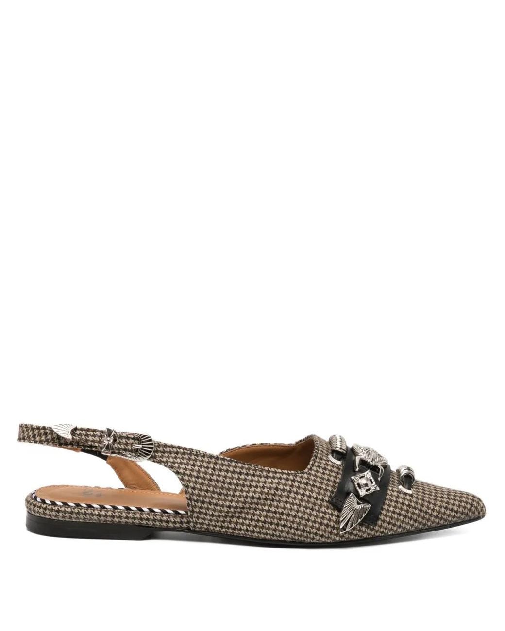 Toga Brown Buckle-Embellished Flat Pumps