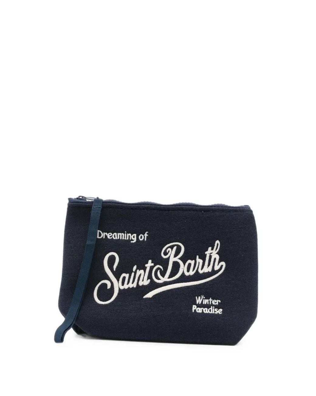 Mc2 Saint Barth Blue Aline Wool Blend Pochette With Houndstooth Pattern And Logo Embroidery
