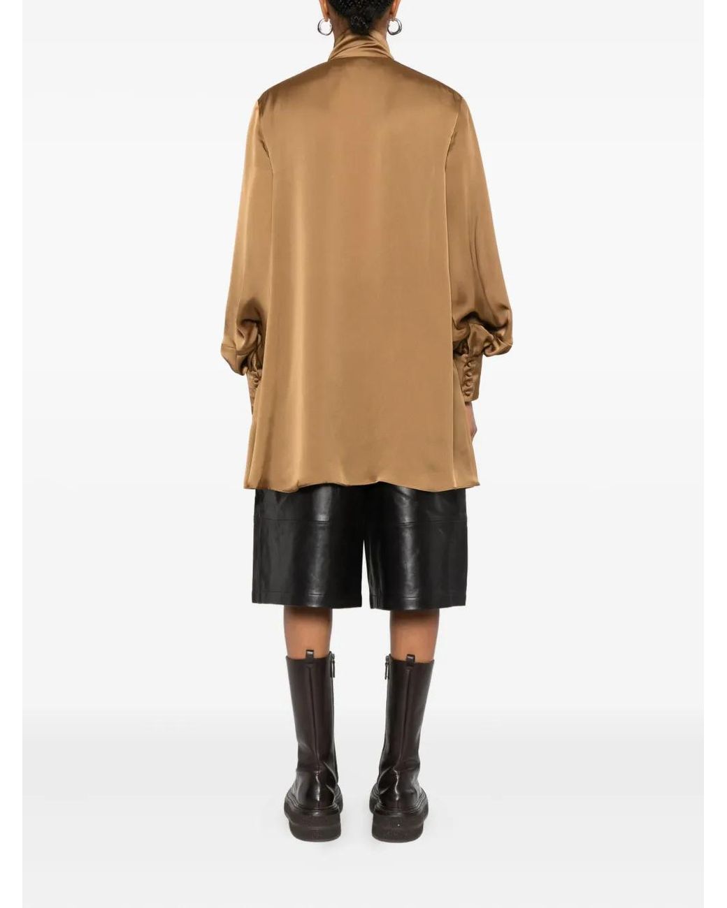 Sacai Brown High-Neck Ruffled Shirt