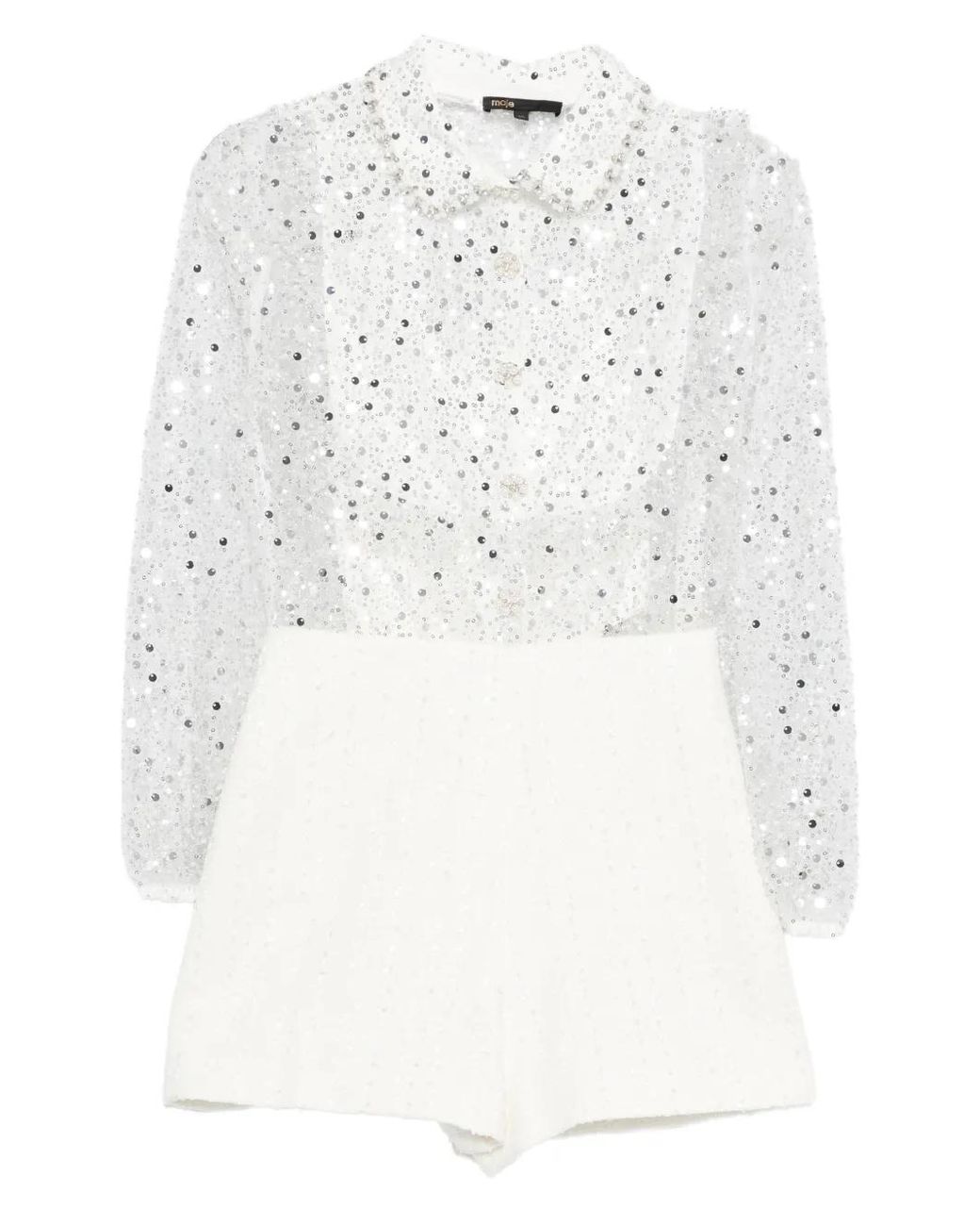 Mono De Tweed Con Apliques En El Cuello Maje de color White