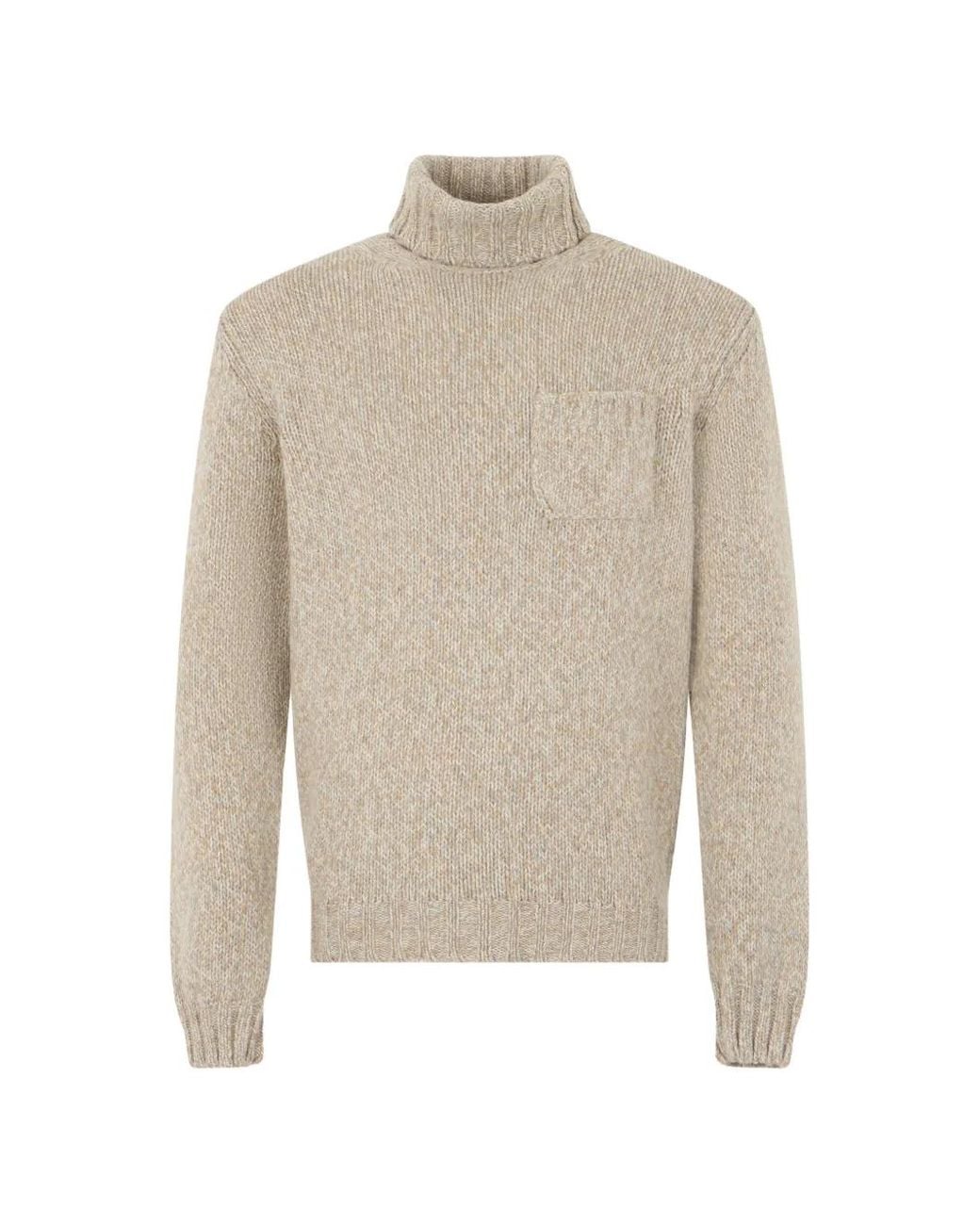 Fedeli White Roll-Neck Chest-Pocket Sweater for men