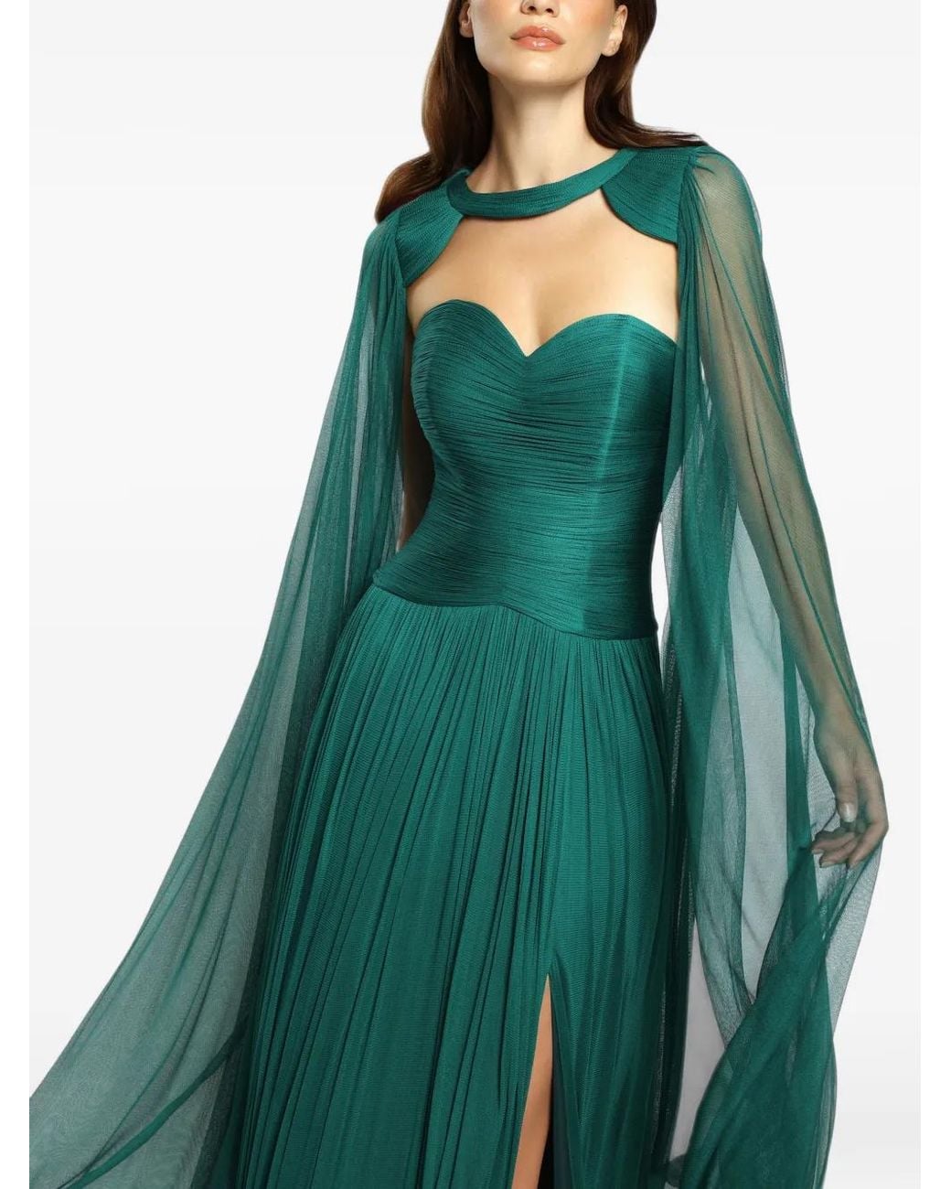 Cristallini Green Robe Longue Plissée À Détail De Cape Nova