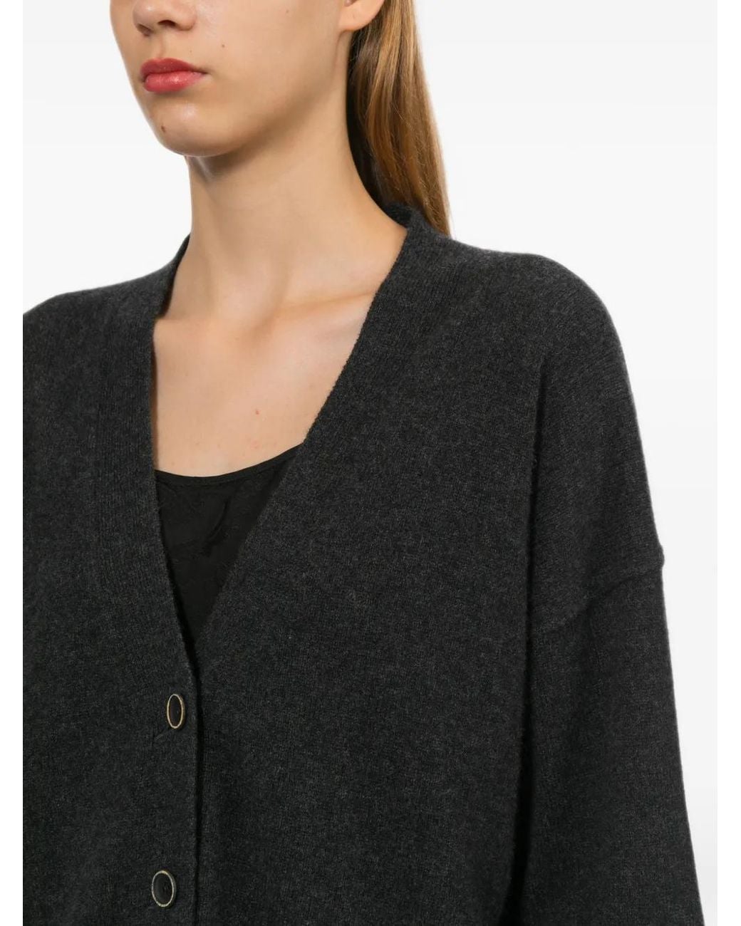 Uma Wang Black Distressed-Effect Ribbed-Trim Cardigan