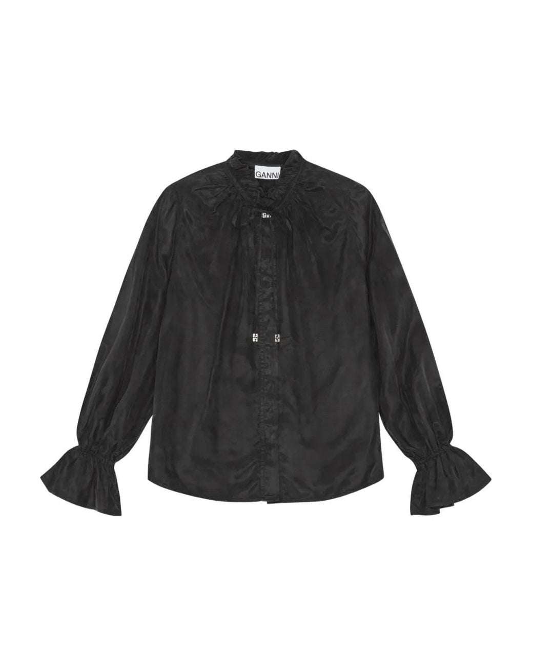 Ganni Black Ruffled-Collar Blouse
