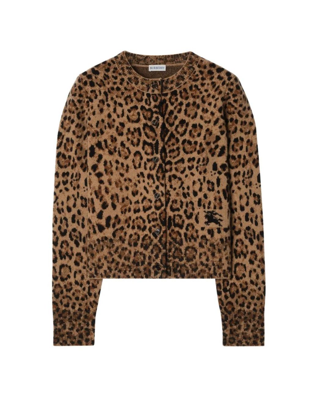 Burberry Brown Leopard Jacquard Wool Cashmere Cardigan