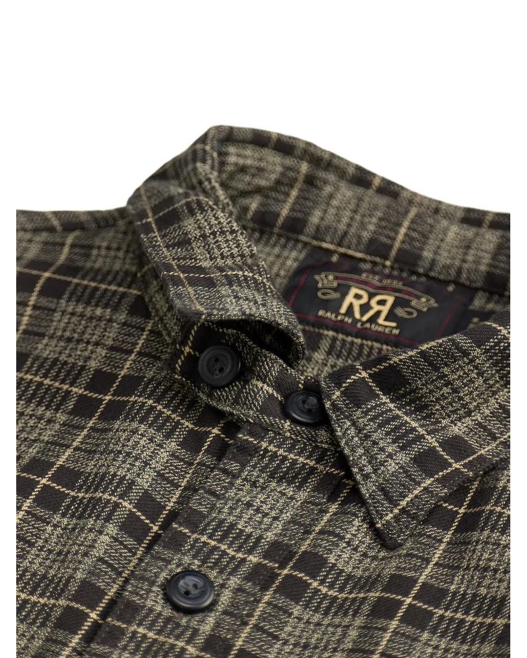 RRL Gray Plaid Cotton Shirt for men