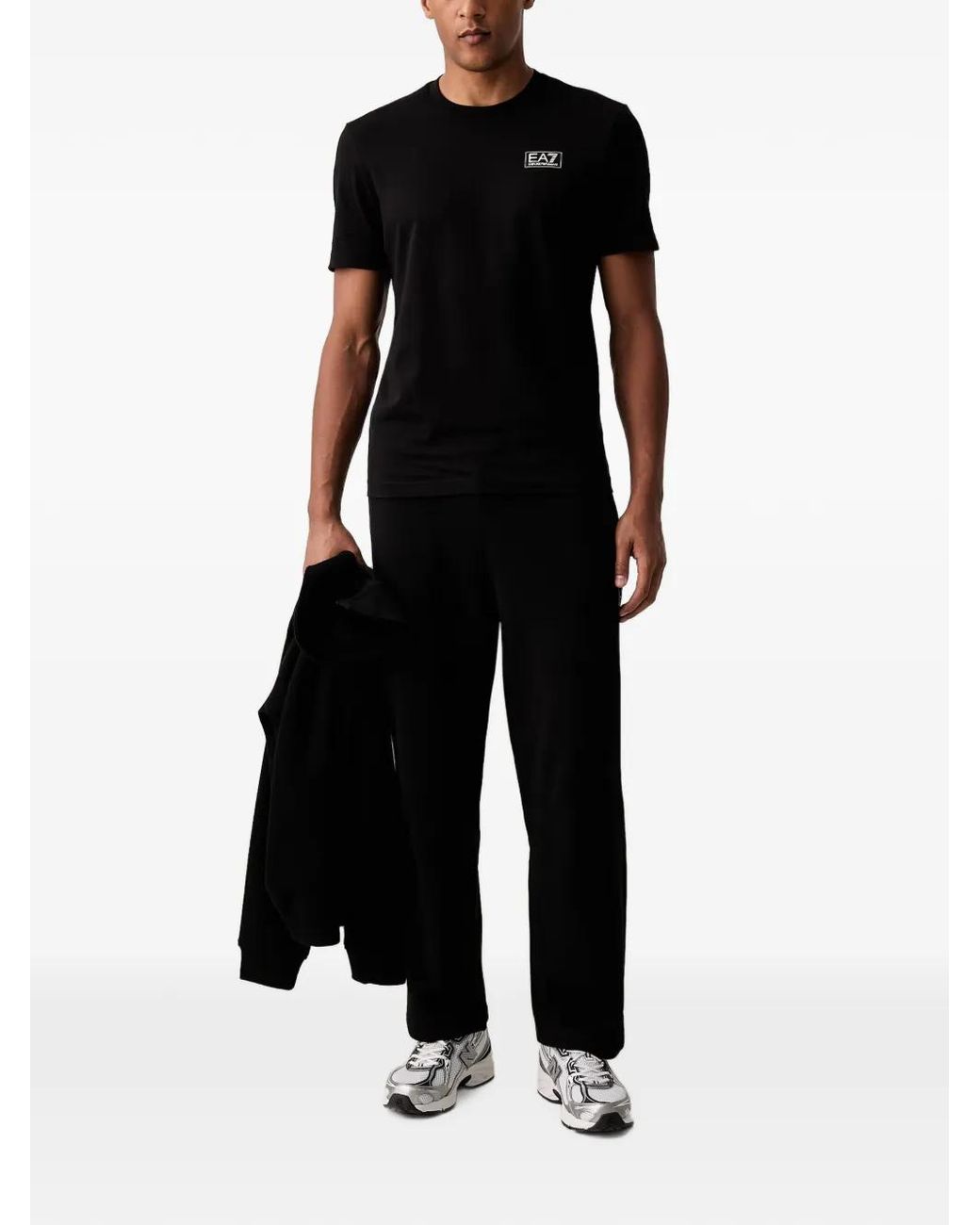 EA7 Black Logo-Patch Track Pants for men