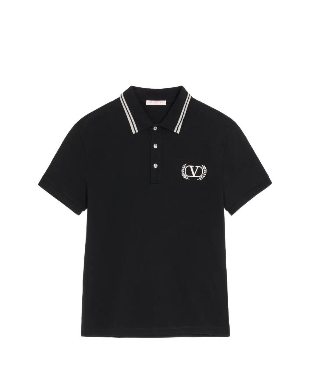Valentino Garavani Black Cotton-Pique Polo Shirt With Maison Embroidery for men