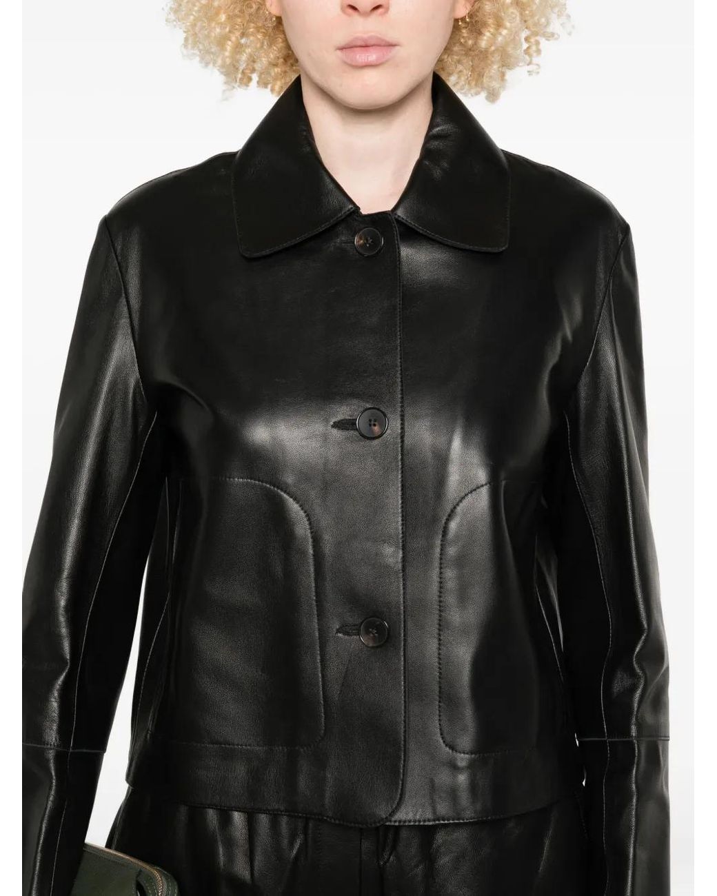 Arma Black Emy Button-Patch Leather Jacket