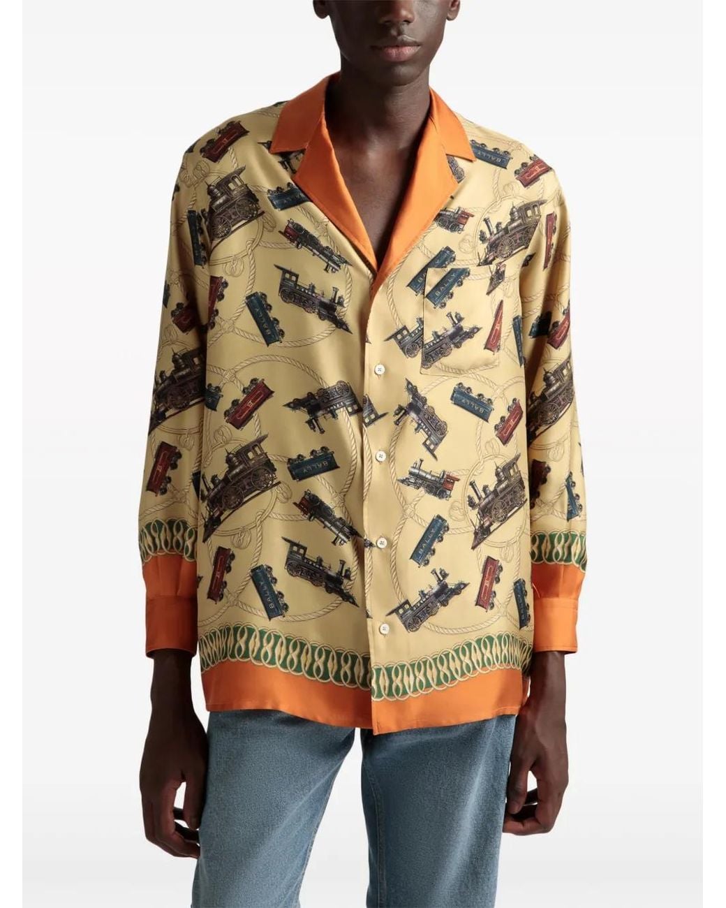 Bally Brown Graphic-Print Silk Shirt for men