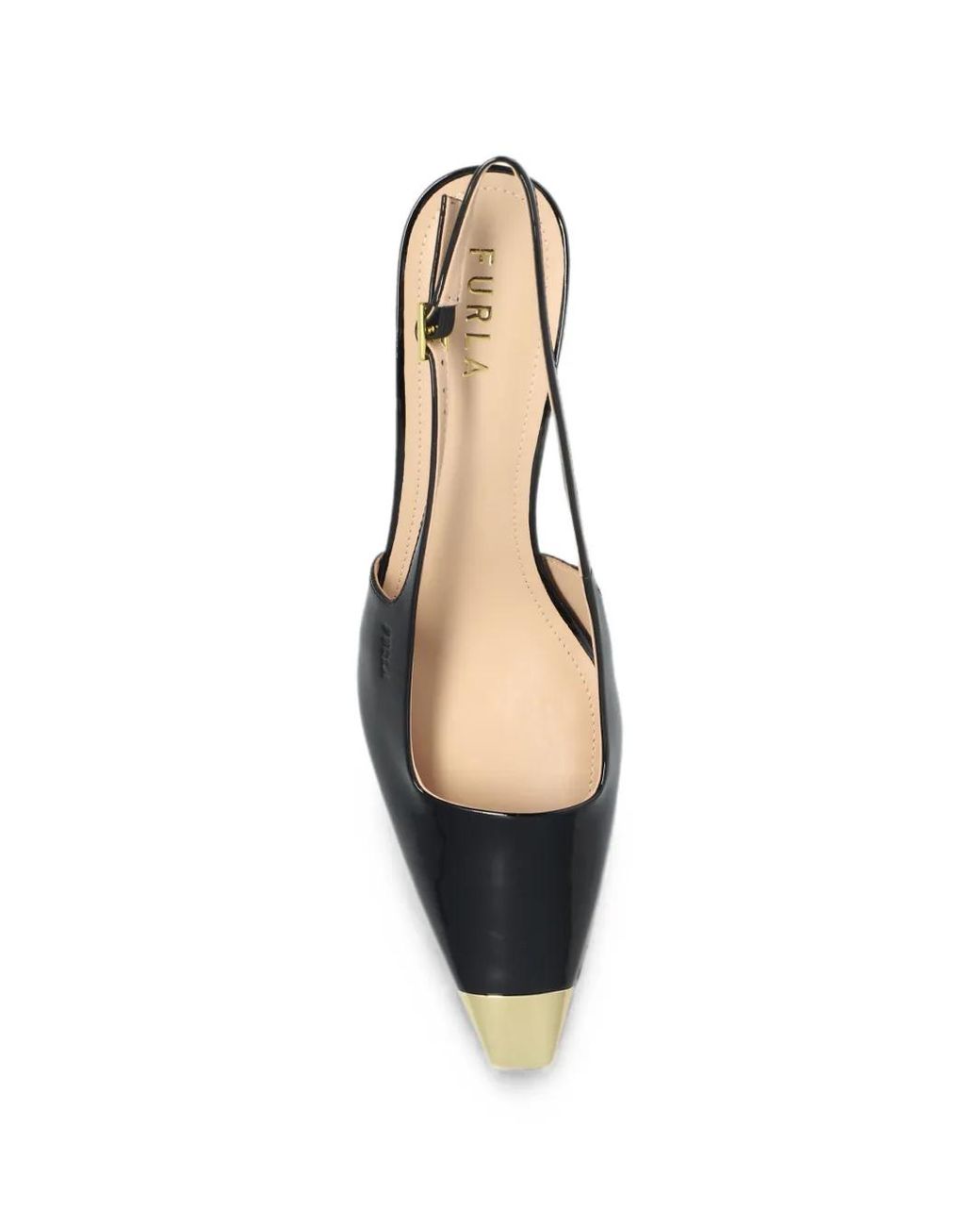 Furla Black Metal-Cap-Toe Slingback Pumps