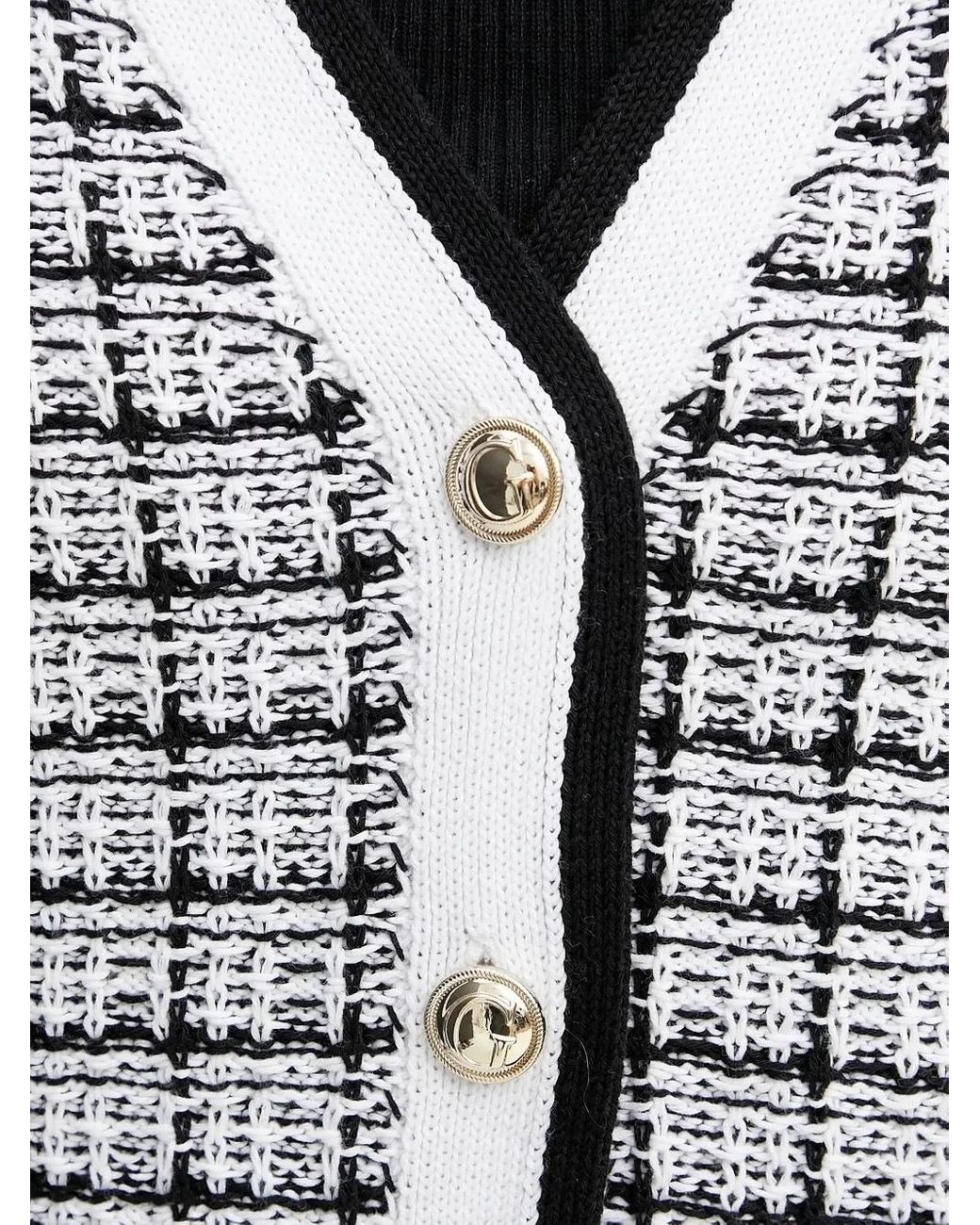 Guess White Checked Buttoned Cardigan