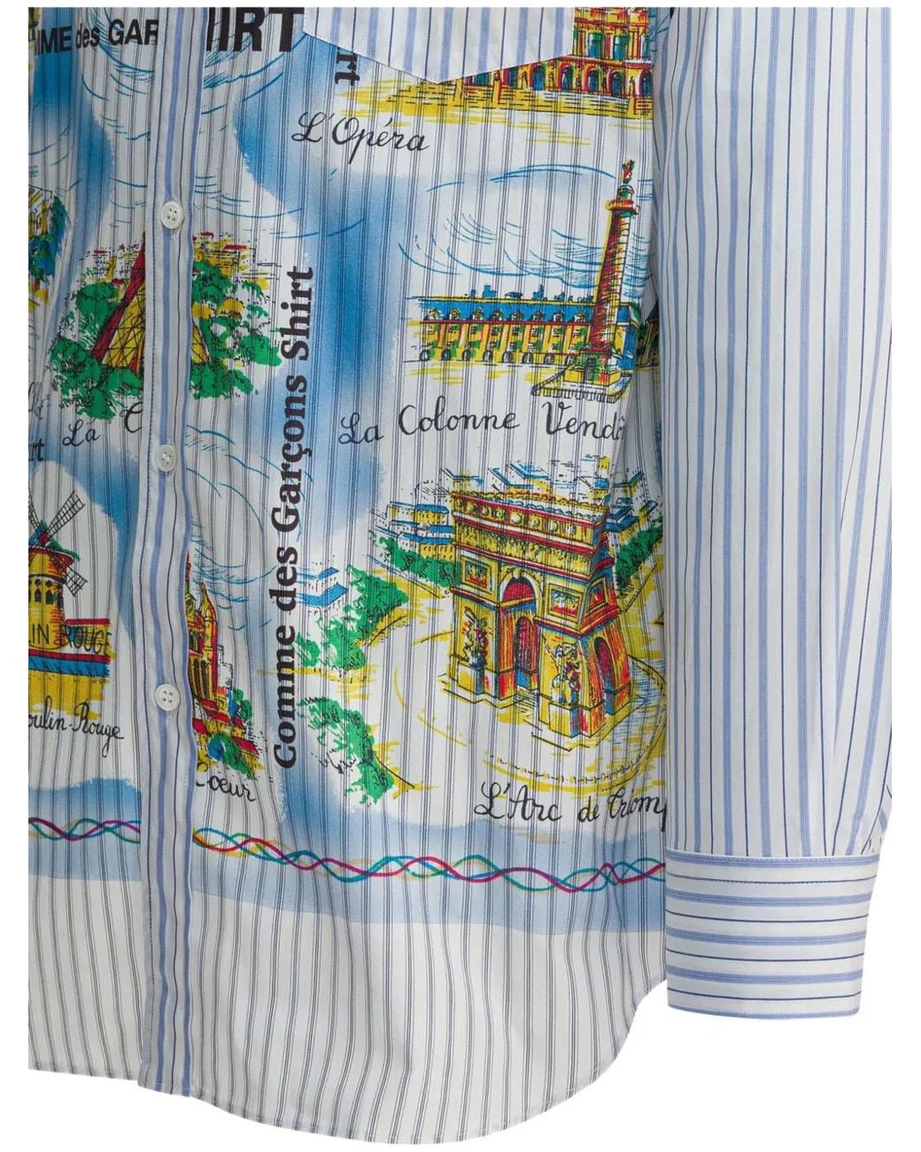 Comme des Garçons Blue Paris-Print Striped Shirt for men