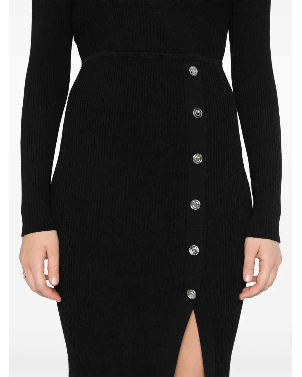 Pinko Black Fine-Ribbed Midi Dress