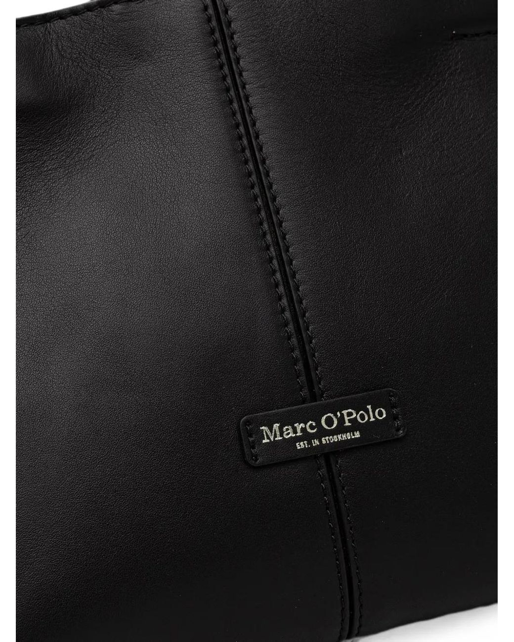 Marc O' Polo Black Logo-Patch Leather Tote Bag