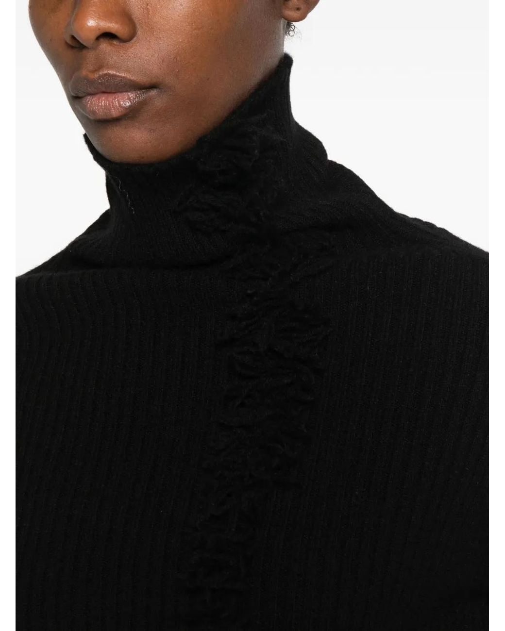 Uma Wang Black Fringed Ribbed-Knit Sweater