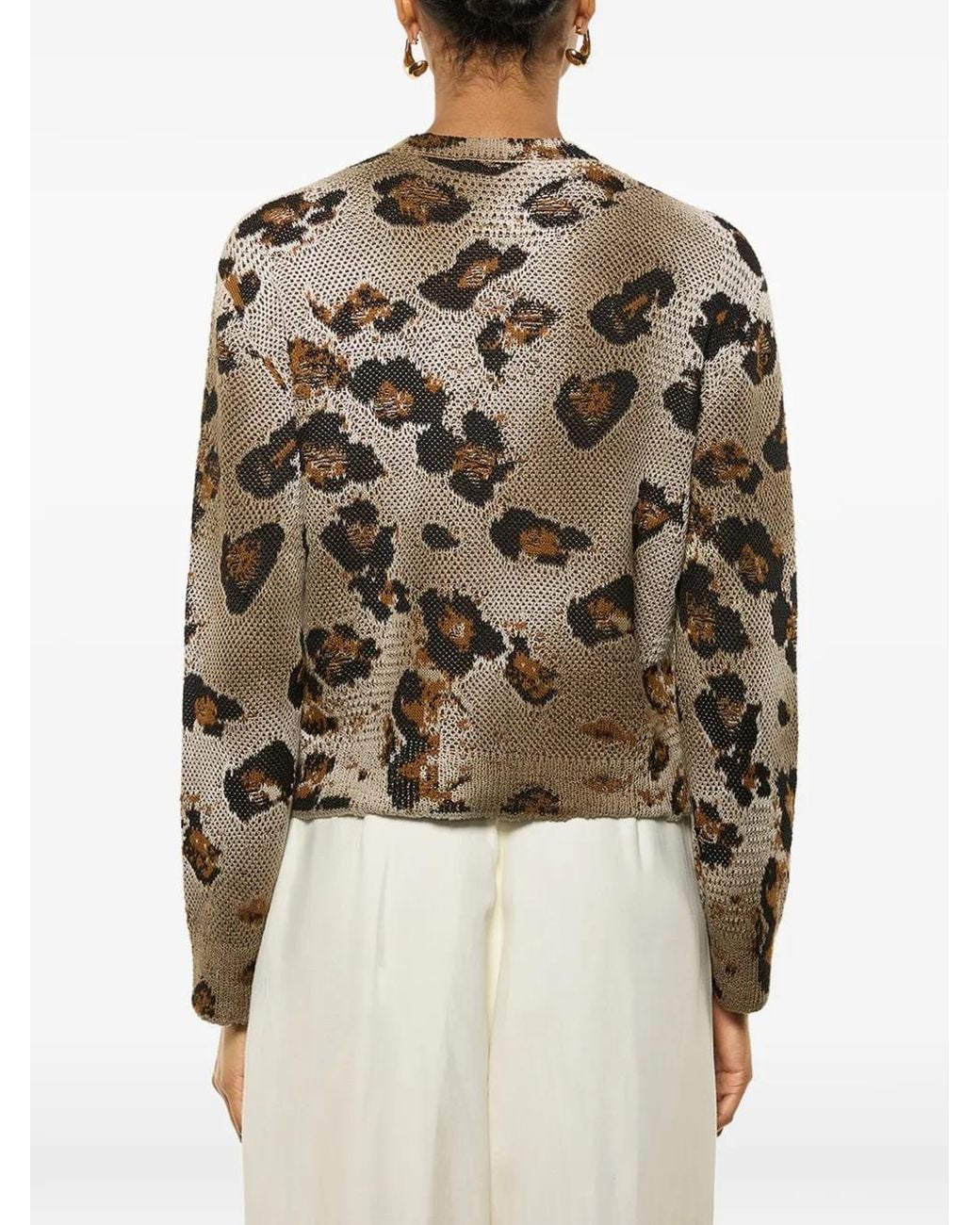 Laneus Metallic Leopard-Pattern Cardigan