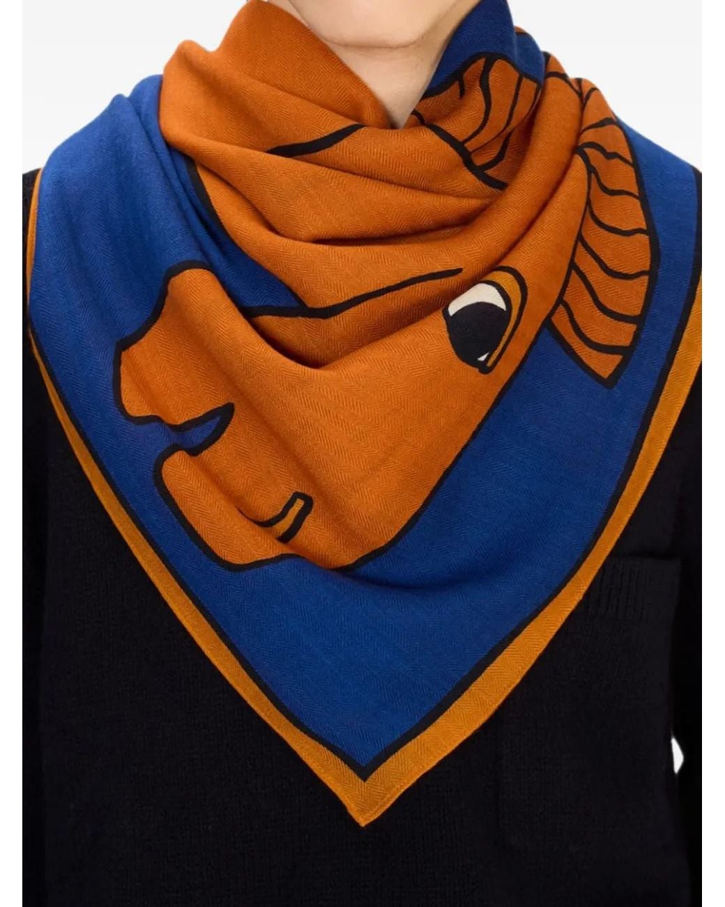 Inoui Edition Blue Cavale Equestrian-Print Scarf