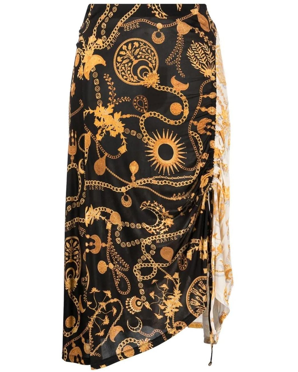 MARINE SERRE Black Printed Viscose Midi Skirt