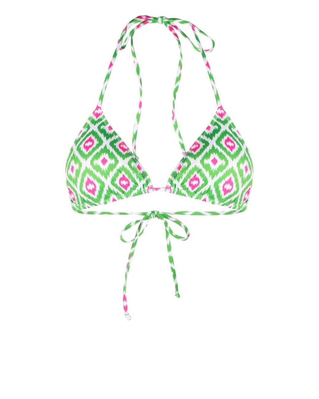 Mc2 Saint Barth Green Leah Geometric-Print Bikini Top