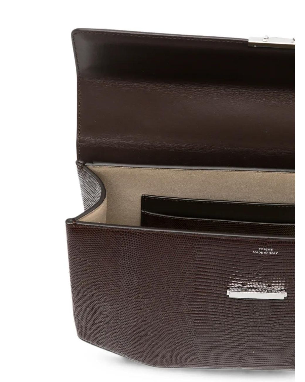 Totême  Brown Clip Lizard-Embossed Tote Handle Bag