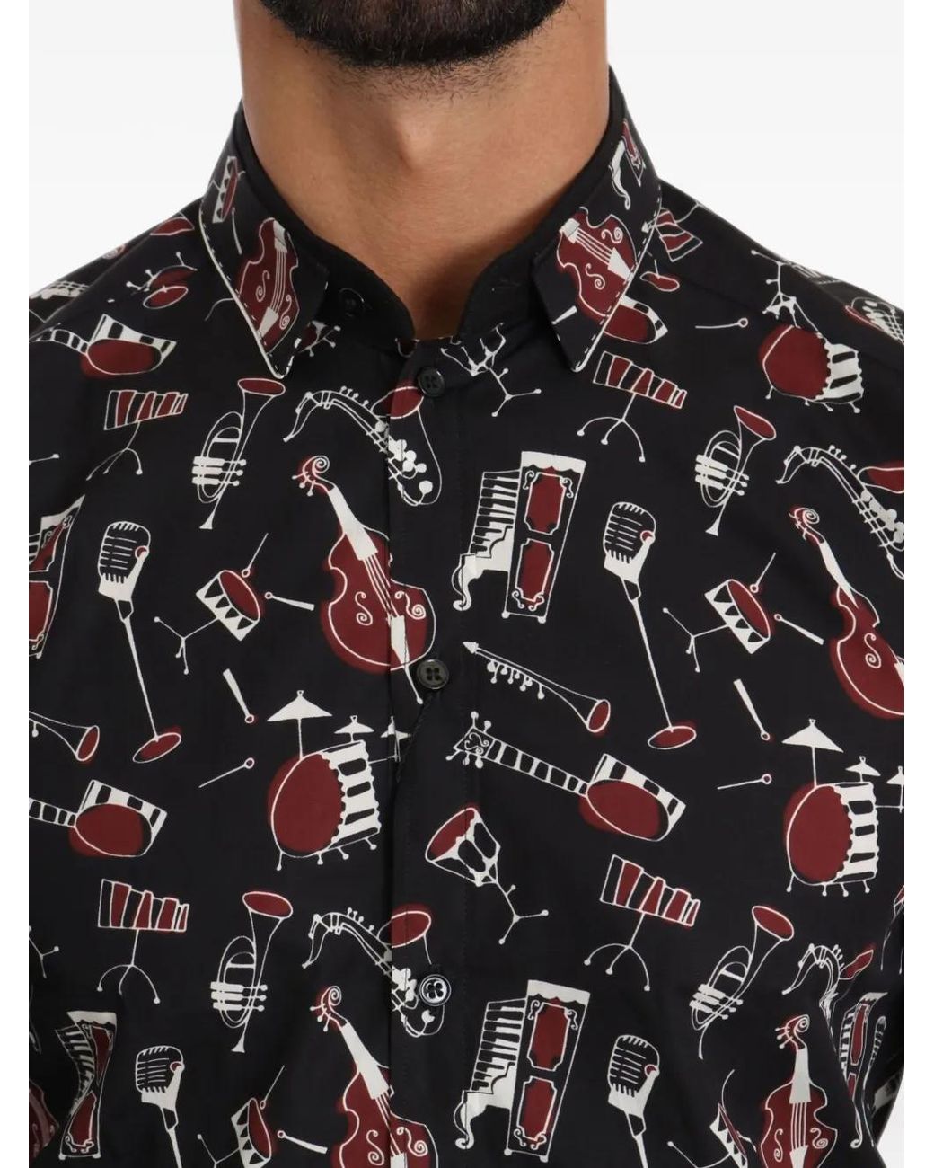 Dolce & Gabbana Black Musical-Instrument-Print Cotton Shirt for men